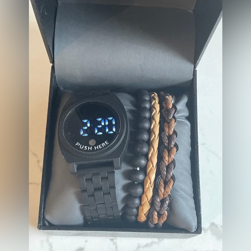 Aeropostale mens round textured rubber digital watch & bracelet set